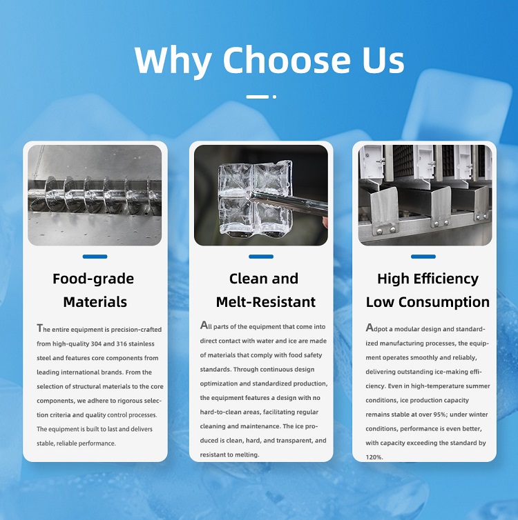 Warum sollten Sie sich f&uuml;r die gewerbliche Eismaschine von Icemedal entscheiden: Edelstahl 304/316 in Lebensmittelqualit&auml;t, saubere, schmelzbest&auml;ndige Eisw&uuml;rfel, hohe Effizienz, geringer Stromverbrauch